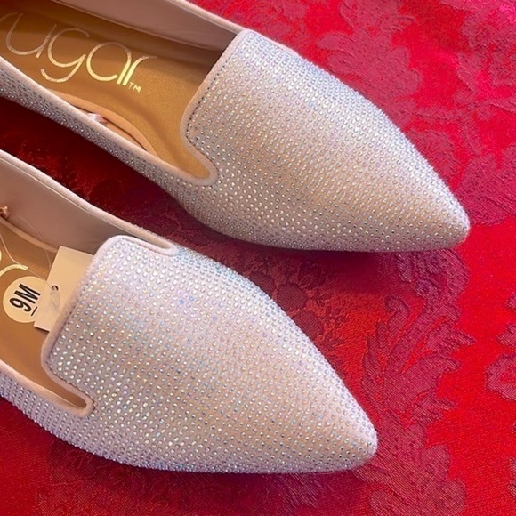 Brand New Sugar Iridescent Beaded Pointed Toe Slip On Flats Dressy Loafers - Picture 6 of 15